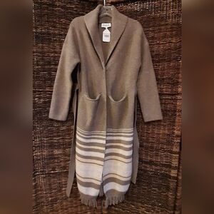 NWT Heartloom Women's XS Brown Kohko Cardigan Sweater Waist Tie Striped Long